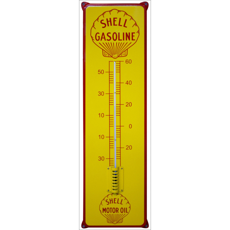Shell Gasoline Emaille Thermometer 21x75 cm mit Ohren Shell Gasoline Emaille Thermometer 21x75 cm mit Ohren