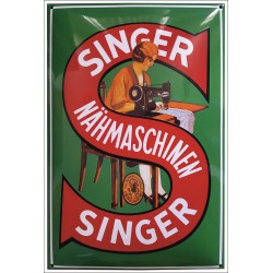 Singer Nähmaschine Emailleschild 40x60cm gewölbt - Emaille Kopien und Repliken