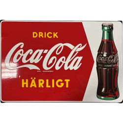 Coca Cola Emailleschild Drick Härligt  60x40cm mit Ohren mit gebogene Kanten