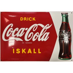 Coca Cola Emailleschild Drick Iskall 60x40cm konvex