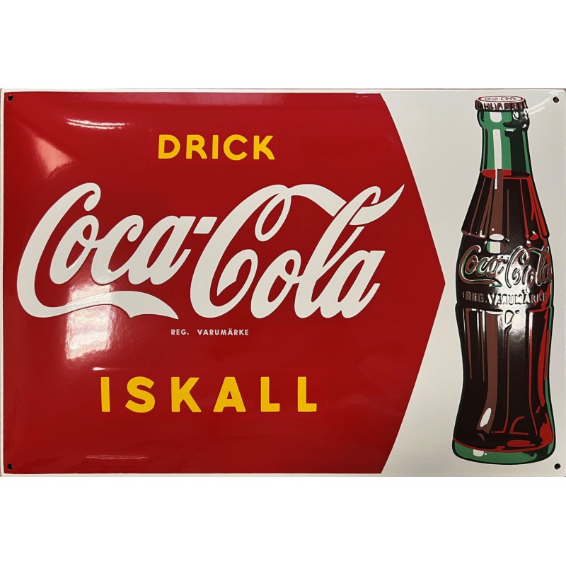 Coca Cola Emailleschild Drick Iskall 60x40cm konvex Coca Cola Emailleschild Drick Iskall 60x40cm konvex