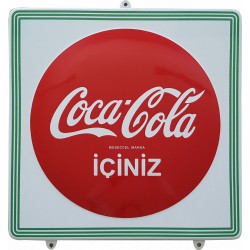 Coca Cola Emailleschild IÇINIZ Turkey 45x45cm mit gebogene Kanten