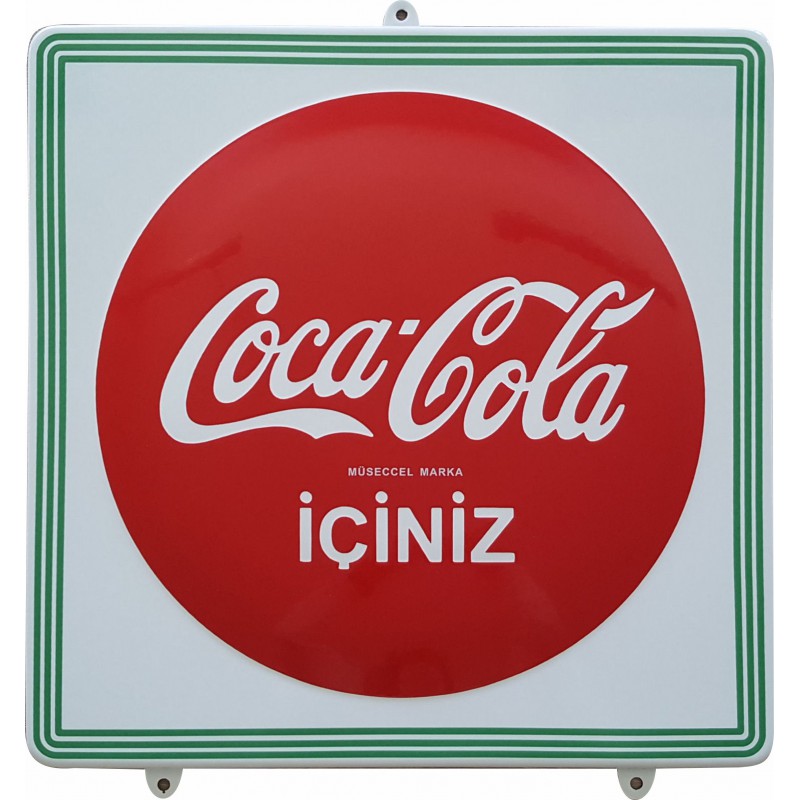 Coca Cola Emailleschild IÇINIZ Turkey 45x45cm mit gebogene Kanten Coca Cola Emailleschild IÇINIZ Turkey 45x45cm mit gebogene Kanten