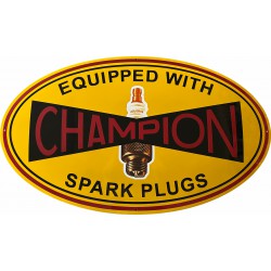 Champion Equipped with Spark Plugs Automobil Emailleschild 101x60cm gewölbt