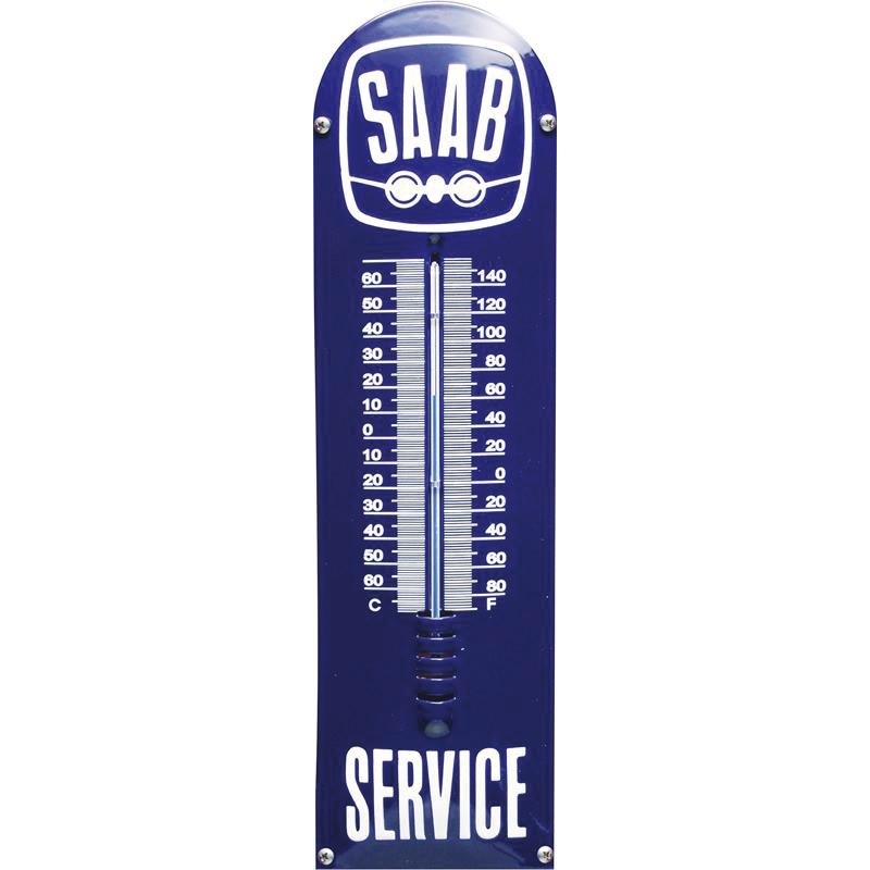 Emaille Thermometer mit Saab logo Emaille Thermometer mit Saab logo