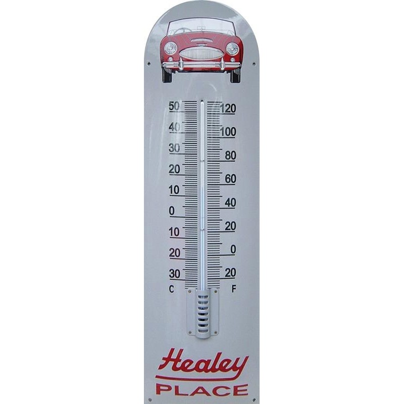 Healey Place Auto Front Red Emaille Thermometer Healey Place Auto Front Red Emaille Thermometer